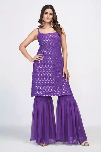 Fusionic purple sequins_work readymade-suits With Dupatta