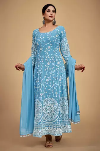 Fusionic blue sequins_work readymade-suits With Dupatta