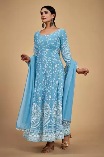 Fusionic blue sequins_work readymade-suits With Dupatta