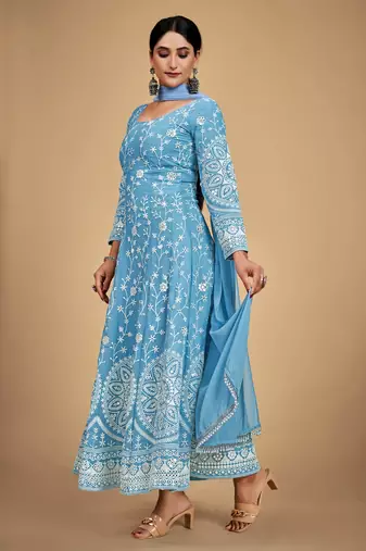 Fusionic blue sequins_work readymade-suits With Dupatta