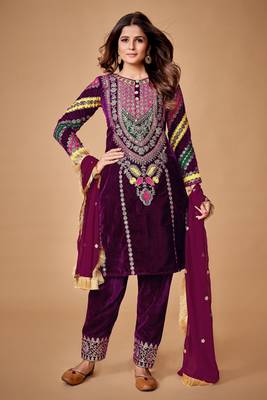 Fusionic wine sequins_work readymade-suits With Dupatta 1