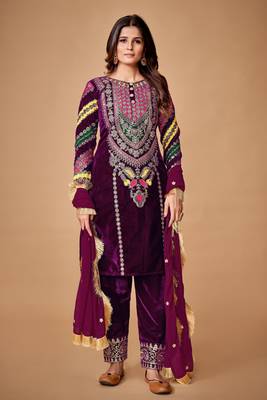 Fusionic wine sequins_work readymade-suits With Dupatta 2