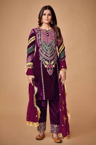 Fusionic wine sequins_work readymade-suits With Dupatta
