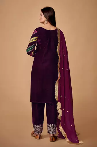 Fusionic wine sequins_work readymade-suits With Dupatta