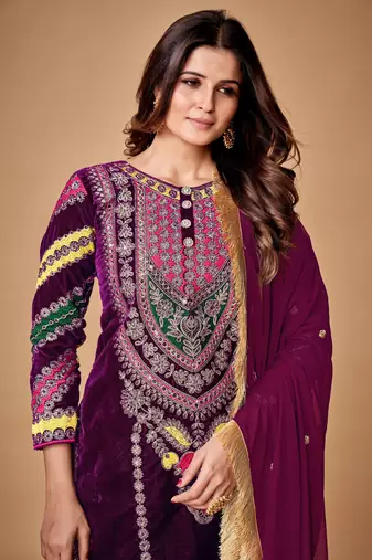 Fusionic wine sequins_work readymade-suits With Dupatta
