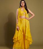 Yellow Organza Plain Indo-Western Suit 