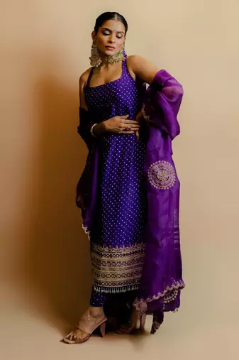 Fusionic purple sequins_work readymade-suits With Dupatta