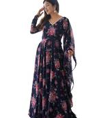 Navy Blue color georgette base Gown with dupatta