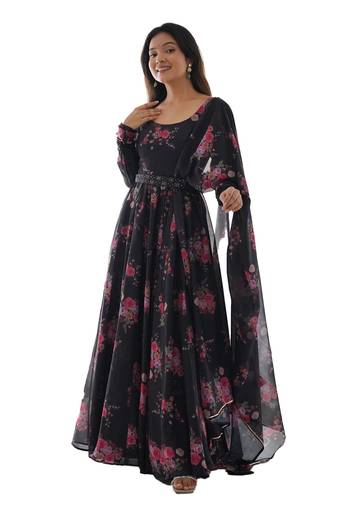 Fusionic Black Color Ethnic wear Gown Set