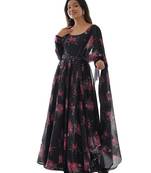 Fusionic Black Color Ethnic wear Gown Set