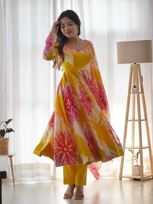 Fusionic Orange Color Ethnic wear Gown Set 1
