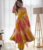 Fusionic Orange Color Ethnic wear Gown Set