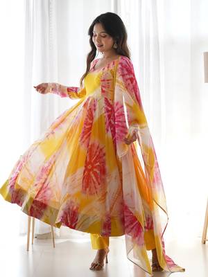 Fusionic Orange Color Ethnic wear Gown Set 3