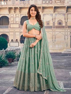 Fusionic green embroidered georgette lehenga-choli with blouse 1