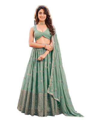 Fusionic green embroidered georgette lehenga-choli with blouse 2