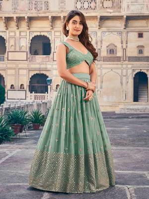 Fusionic green embroidered georgette lehenga-choli with blouse 4