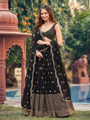 Fusionic black embroidered georgette lehenga-choli with blouse 1