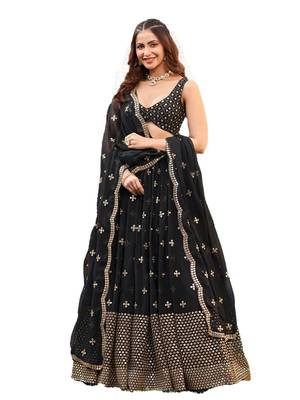 Fusionic black embroidered georgette lehenga-choli with blouse 2