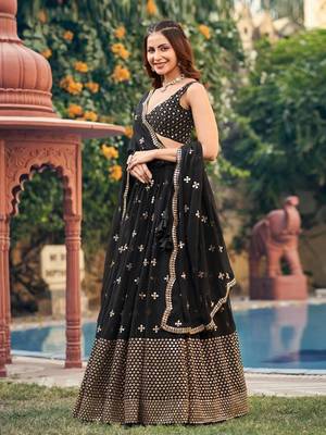 Fusionic black embroidered georgette lehenga-choli with blouse 4