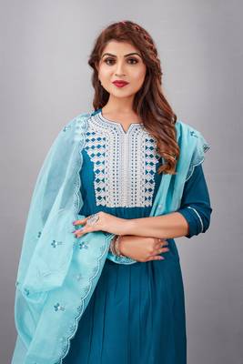 Salwar Suit Embroidered With Digital Print Dupatta And Trim Embroidery On Pant 1