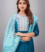 Salwar Suit Embroidered With Digital Print Dupatta And Trim Embroidery On Pant