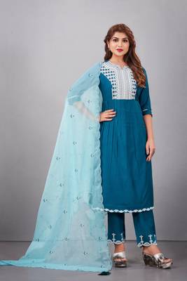 Salwar Suit Embroidered With Digital Print Dupatta And Trim Embroidery On Pant 3