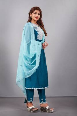 Salwar Suit Embroidered With Digital Print Dupatta And Trim Embroidery On Pant 4