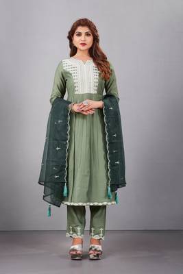 Salwar Suit Embroidered With Digital Print Dupatta And Trim Embroidery On Pant 1
