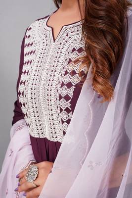 Salwar Suit Embroidered With Digital Print Dupatta And Trim Embroidery On Pant 2