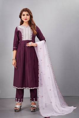 Salwar Suit Embroidered With Digital Print Dupatta And Trim Embroidery On Pant 4