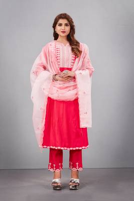 Salwar Suit Embroidered With Digital Print Dupatta And Trim Embroidery On Pant 1