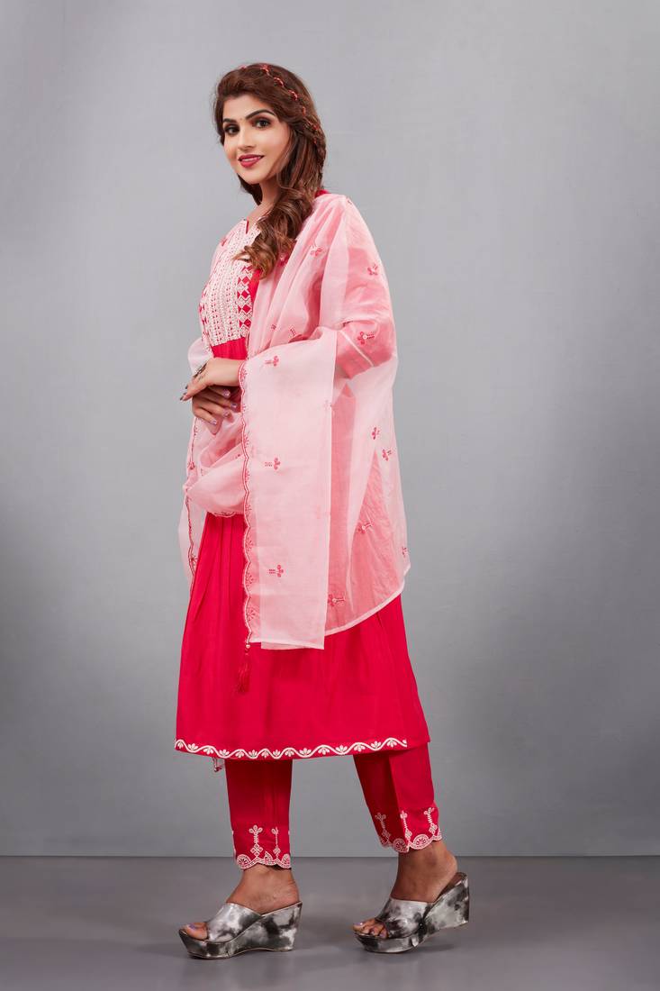 Salwar Suit Embroidered With Digital Print Dupatta And Trim Embroidery On Pant