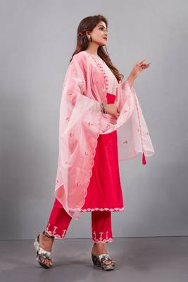 Salwar Suit Embroidered With Digital Print Dupatta And Trim Embroidery On Pant 3