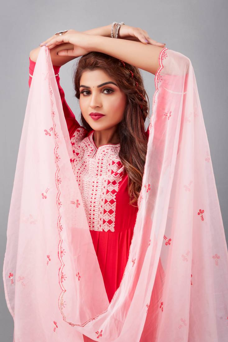 Salwar Suit Embroidered With Digital Print Dupatta And Trim Embroidery On Pant