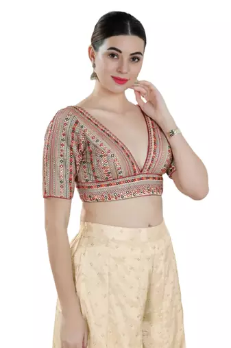 Padded Silk V-Neck Blouse