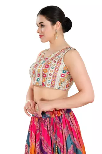 Padded Silk V-Neck Blouse