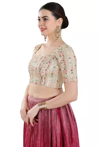 Padded Tassar Silk Square Neck Blouse