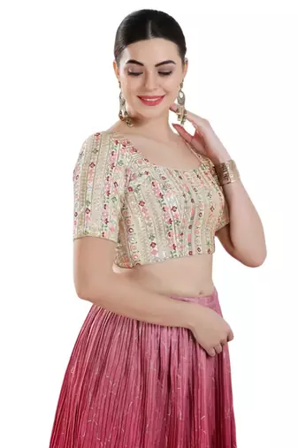 Padded Tassar Silk Square Neck Blouse