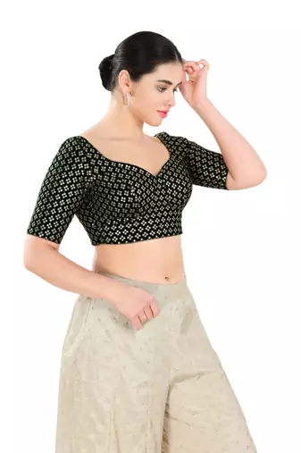 Padded Velvet Sweatheart Neck Blouse