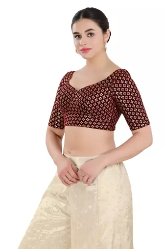 Padded Velvet Sweatheart Neck Blouse