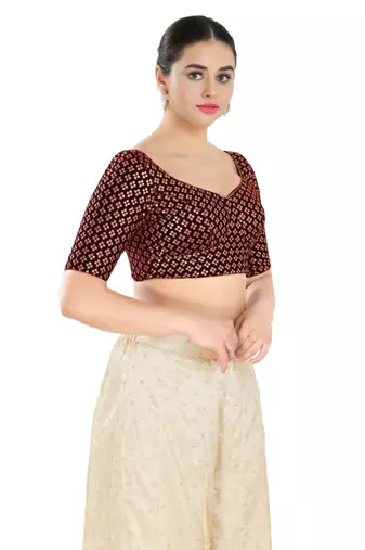Padded Velvet Sweatheart Neck Blouse
