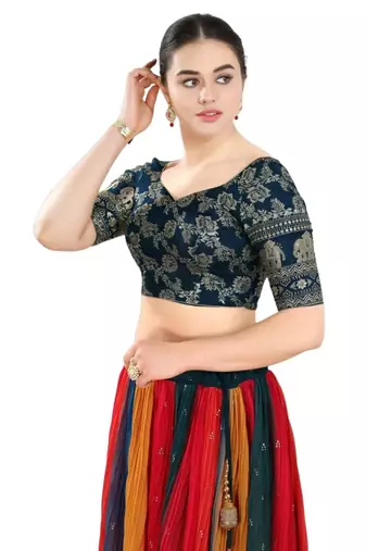 Padded Jacquard Sweatheart Neck Blouse