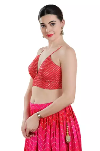 Padded Art Silk V-Neck Blouse