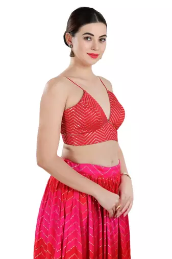 Padded Art Silk V-Neck Blouse