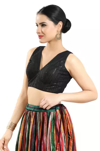 Padded Net V-Neck Blouse