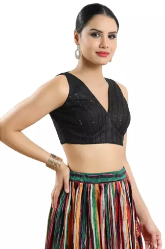 Padded Net V-Neck Blouse