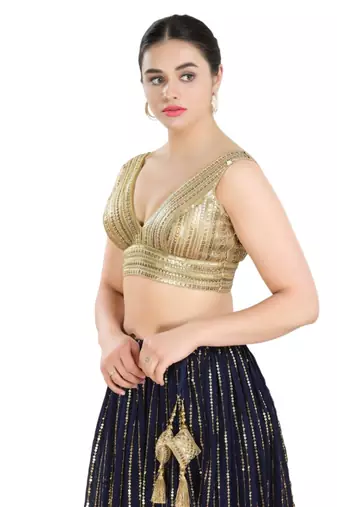 Padded Net V-Neck Blouse