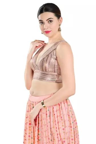 Padded Net V-Neck Blouse