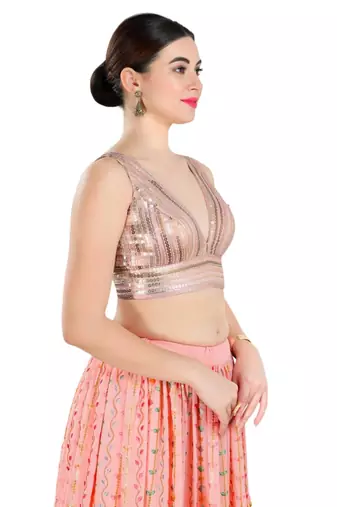 Padded Net V-Neck Blouse