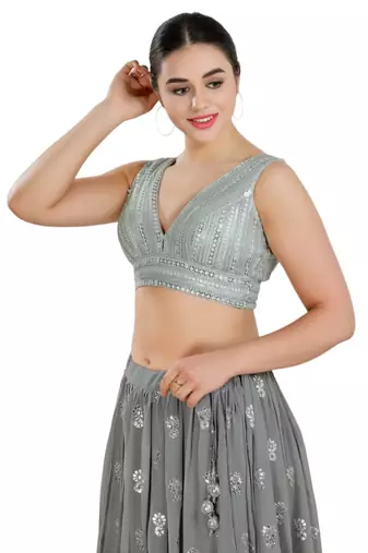 Padded Net V-Neck Blouse